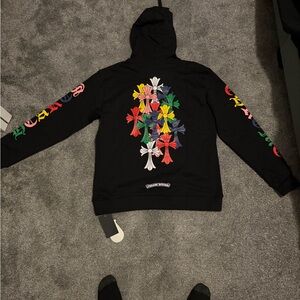 Chrome Hearts Black Hoodie with Multicolor Floral Accents